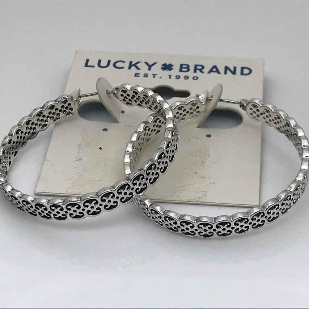 Lucky Brand Women Earrings Silver plated Hoops Ope - Picture 2 of 12
